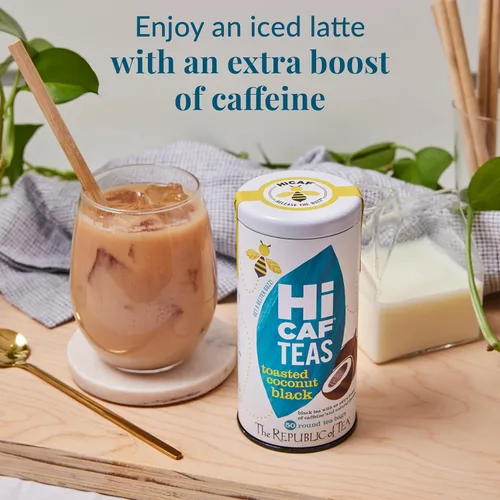 Vista 3 de The Republic of Tea HiCAF Té negro de coco tostado, 50 bolsitas de té, alto en cafeína