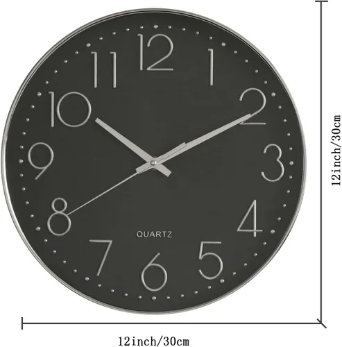 Vista 2 de Reloj de pared moderno de 12 pulgadas, silencioso, sin tictac, funciona con pilas, relojes de pared grandes, redondo, fácil de leer, reloj