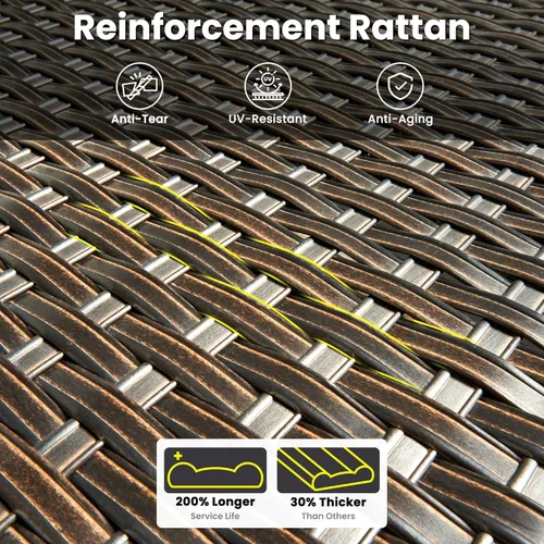 Vista 4 de ovios Mesa auxiliar para exteriores con parte superior de vidrio templado, mesa de centro de mimbre para patio, mesa auxiliar de ratán para porche