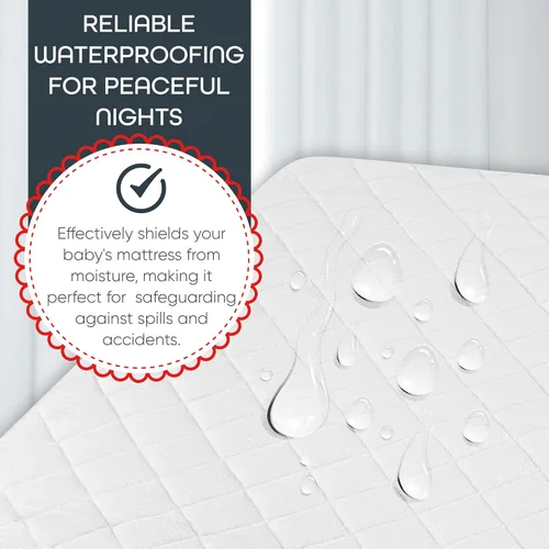 Vista 5 de Protector de colchón de cuna, material bambú cómodo, transpirable e impermeable. Para mantener el colchón de la cuna limpio y protegido mientras que