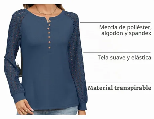 Vista 5 de Minetom Camisetas de manga larga con encaje para mujer, blusas casuales