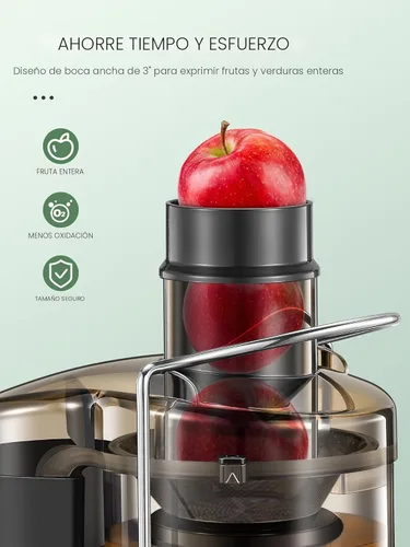 Vista 2 de QCen Máquina exprimidora, extractor centrífugo de 500 W con canal de alimentación de boca ancha de 3 pulgadas para frutas y verduras, fácil