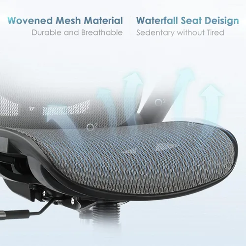 Vista 4 de Silla de oficina ergonómica de malla, silla de escritorio ejecutiva para computadora de respaldo alto con reposacabezas y reposabrazos abatibles 4D