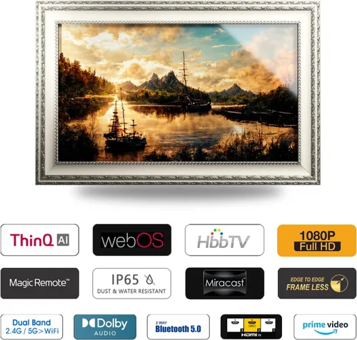 Vista 6 de Soulaca WebOS Smart TV con espejo de 43 pulgadas con marco de aluminio dorado champán, control de voz ThinQ AI, aplicaciones de transmisión Oro