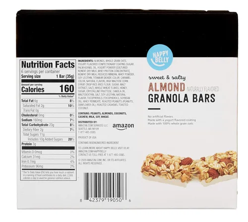 Vista 2 de Marca Yaxa – Happy Belly Sweet & Salty, barras de granola de almendra, 1.2 onzas, 6