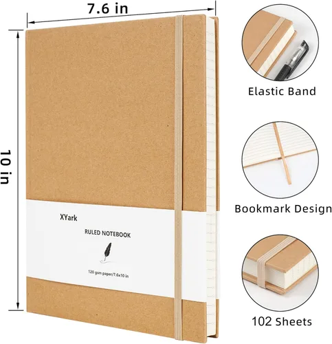 Vista 4 de Cuadernos de líneas B5 grandes, cuaderno de bocetos de tapa dura Kraft con rayas universitarias, cuadernos de composición temática con papel rayado