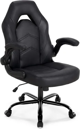 DUMOS Silla ergonómica para juegos de computadora, escritorio de oficina en casa con soporte lumbar de piel sintética, juego de video grande y alto