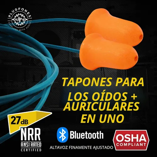 Vista 2 de Plugfones Basic Pro - Auriculares Bluetooth con Tapones de Espuma para los Oídos - Protección Auditiva NRR de 27 dB - Auriculares Inalámbricos