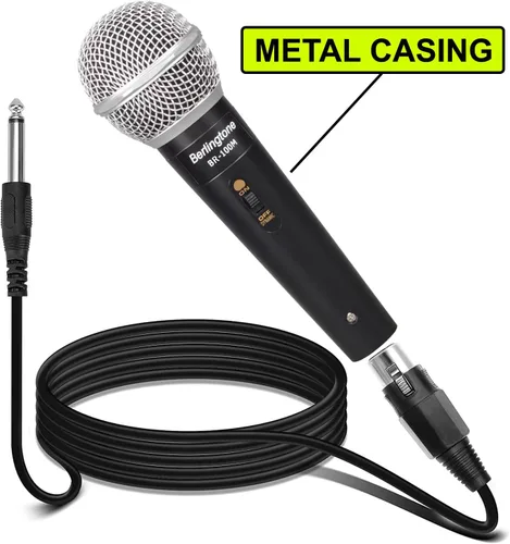 Vista 3 de Micrófono vocal dinámico, carcasa de metal, micrófono para cantar, hablar, con cable, cabina XLR de 25 pies, cardioide, con interruptor
