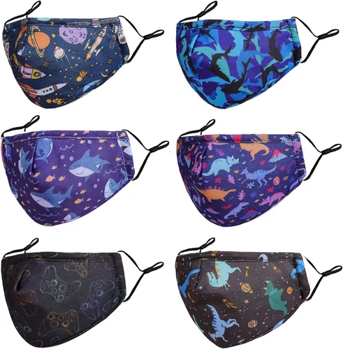 DFFGGD 6PCS Washable Kids Face Masks With Pocket Nose Bridge Reusable Cotton Cloth Cute Breathable Adjustable FaceMasks