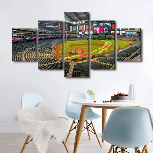 Vista 63 de TUMOVO T-MOBILE PARK - Arte de pared para sala de estar, lienzo de estadio de Seattle, 5 piezas, arte moderno de decoración de pared