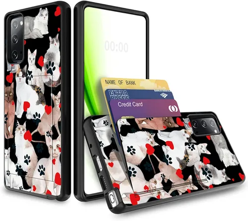 Vista 77 de Funda tipo cartera para Galaxy S20 FE de 6.5 pulgadas con ranura para tarjeta, tarjetas de crédito, tarjetas de crédito, funda para efectivo, doble