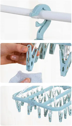 Vista 5 de Percha de clip y goteo, percha de secado para ropa – 1/2 piezas de ropa interior con clips, estante de secado plegable con 32 clips para secar