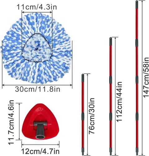 Vista 8 de Cabezal de repuesto para fregona giratoria, base, escoba, mango de fregona para el sistema OCedar RinseClean de 2 tanques, incluye 2 recambios