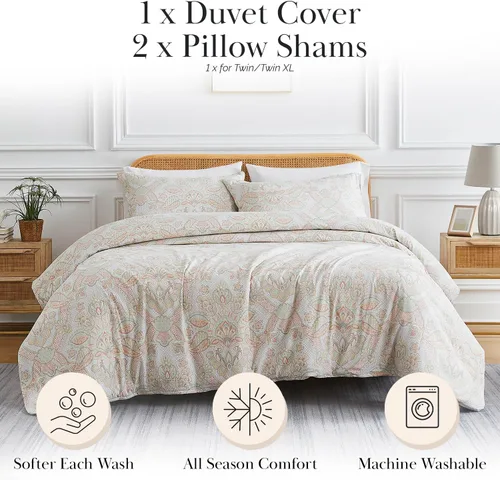 Vista 207 de Southshore Fine Linens - Juego de fundas para edredón de gran tamaño, 3 piezas 22 - Boho Paisley Azul Ceniza
