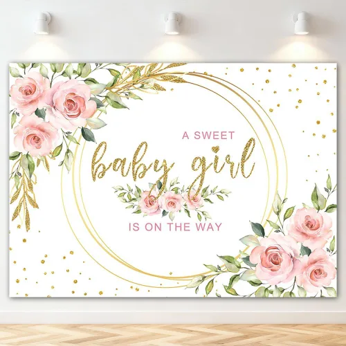 Mocsicka Telón de fondo floral con texto en inglés "It's a Girl" para baby shower, acuarela, rosa, decoración de mesa para tartas, accesorios para
