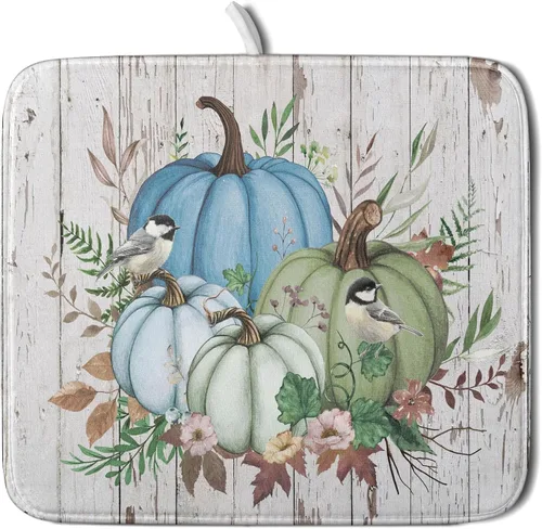 Vista 42 de Tapete de secado de platos con diseño de pájaro rojo de Feliz Navidad, absorbente y de secado rápido, protector para encimera de cocina, 18 x 24