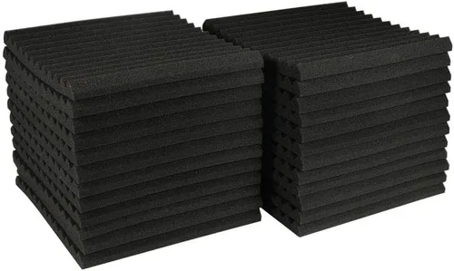 Vista 4 de Paquete de 24 paneles acústicos de espuma negro/azul en cuña, para estudio; 1 x 12 x 12 pulgadas, Negro, 24
