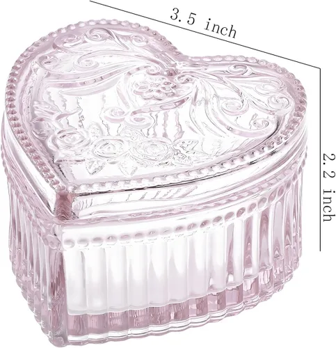 Vista 3 de Gaolinci Caja de almacenamiento de vidrio de cristal en forma de corazón con relieve Caja de joyería Caja de dulces con tapa - Ámbar