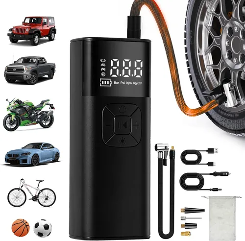 Compresor de aire portátil para inflado de neumáticos, bomba de aire portátil para neumáticos de automóvil, 10000 mAh, 150 PSI y 12 V CC,