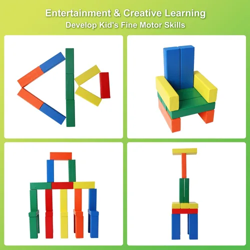 Vista 6 de GOTHINK Juego de apilamiento de bloques de madera con caja de almacenamiento, 60 piezas de bloques de construcción de torre de colores derribados