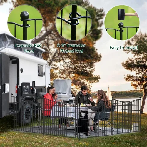 Vista 5 de 4 Paneles de Valla Decorativa de Jardín con Puerta, 121.92 cm(A) X 3.2 m(L) Valla sin Excavación para Perros Barrera de Animales al Aire Libre
