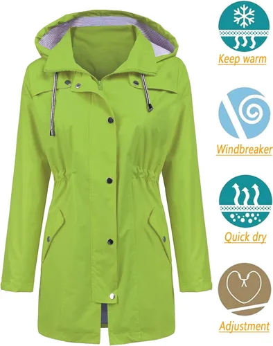 Vista 2 de Lomon - Chaqueta impermeable larga con capucha para mujer, forro cortavientos, chaqueta de viaje, S-XXL