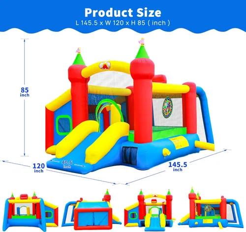 Vista 2 de Casa Inflable para Saltar, Castillo Hinchable con Tobogán y Soplador, Brincolín para Niños con Alberca de Pelotas