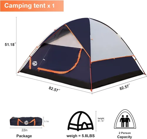 Vista 2 de Northroad 9PCS Camping Tent Kit, Including 1 2/3 Person Dome Tent, 2 Sleeping Bag, 2 Sleeping Pad/Camping Mat, 2 Single Camping Hammock with 2 Tree