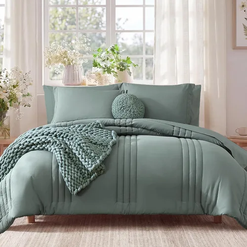 Vista 17 de Monbix Juego de ropa de cama tamaño Twin XL - Juego de 5 piezas extra largo para dormitorio, diseño acolchado, cama en una bolsa Twin XL