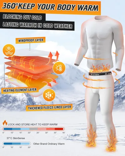 Vista 4 de CL convallaria Long Johns - Ropa interior térmica para hombre, forro polar suave, capa base para clima frío, conjunto de regalo
