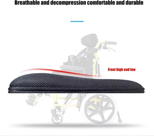 Vista 5 de YANGPING - Silla de ruedas pediátrica, diseño reclinable con escritorio abatible y reposapiernas elevadores, silla de ruedas manual para niños