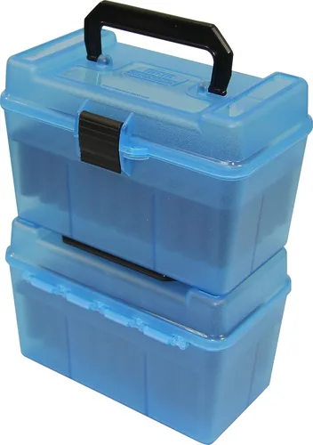 Vista 3 de MTM H50-RL Deluxe - Caja de munición para rifle de 50 rondas 30-06 270 Win 25-06, azul transparente, modelo: H50-RL-24