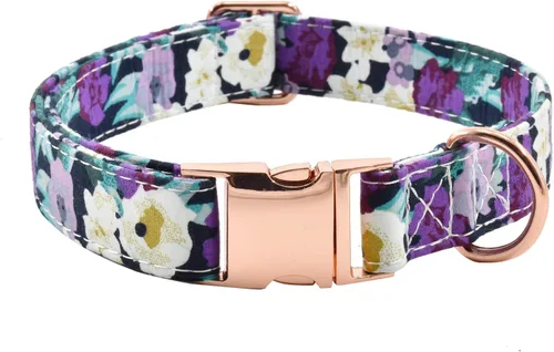 Vista 26 de Collar de perro con hebilla de metal, duradero y ajustable, suave para perros pequeños, medianos y grandes, talla S (10-14 pulgadas), flor 3