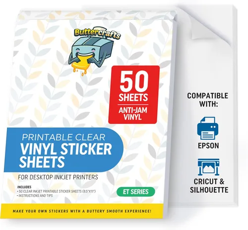 Vista 18 de Papel adhesivo de vinilo transparente imprimible, impermeable, 25 hojas de 8.5 x 11 pulgadas, impresora de inyección de tinta (Epson), papel