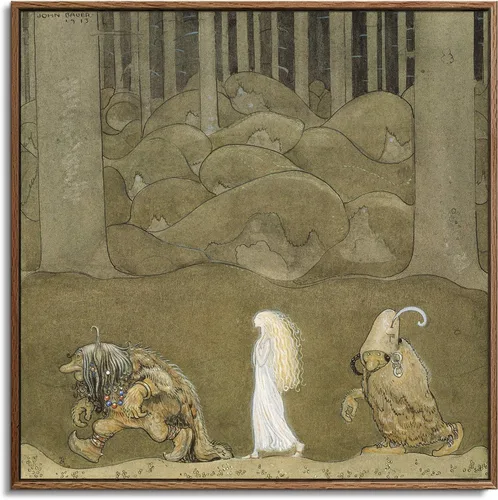 Vista 7 de John Bauer - Lienzo con marco flotante cuadrado, ilustración de cuento de hadas, un caballero montando en un caballo, 16 x 16 pulgadas