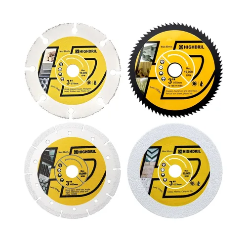 Vista 11 de HIGHDRIL Juego de hojas de sierra circular de 3 "2.953 in, 4 piezas, disco de corte de diamante/HSS/carburo para amoladora angular, azulejos
