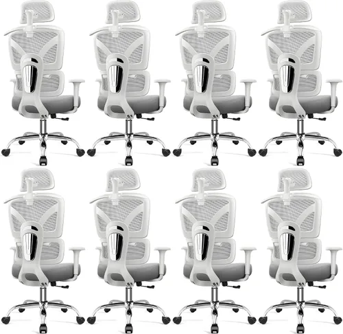 Vista 15 de Silla ergonómica de escritorio de oficina, silla de oficina de malla de respaldo alto con soporte lumbar ajustable, reposacabezas 3D, sillas de Negro