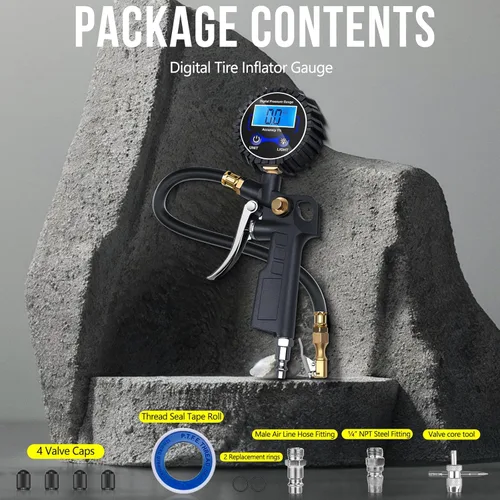 Vista 7 de Medidor digital de presión de neumáticos con inflador, accesorios de compresor de aire de 3-250 PSI con acoplador de conexión rápida, accesorios