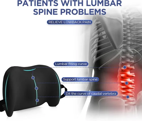 Vista 2 de Almohada de apoyo lumbar para silla de oficina, almohada lumbar de automóvil, alivio del dolor de espalda baja de la espalda, cojín de espuma A-negro