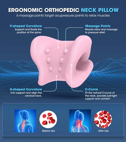 Vista 4 de Octifie Estirador de cuello inodoro para aliviar el dolor de cuello, dispositivo ergonómico de tracción cervical con nube de cuello, almohada