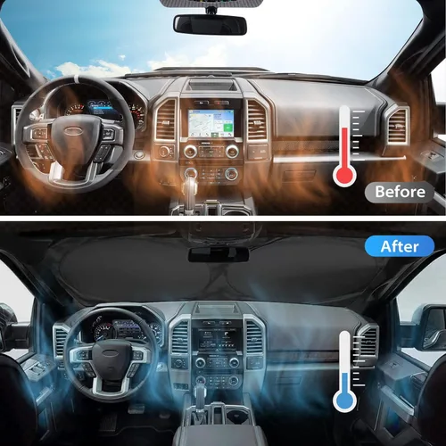 Vista 6 de Parasol para parabrisas con bolsillo de almacenamiento para SUV, protector solar duradero de poliéster 190T para ventana delantera, accesorios