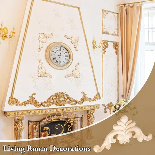 Vista 2 de 20 piezas de apliques de madera, adornos de madera tallada en esquina, apliques de madera decorativos DIY, apliques de madera tallada en esquina sin