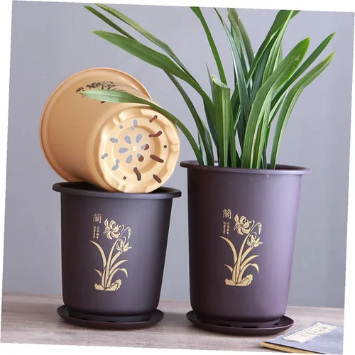 Vista 6 de 3 Sets Plastic Orchid Pots with Trays, Indoor Planters for Houseplants