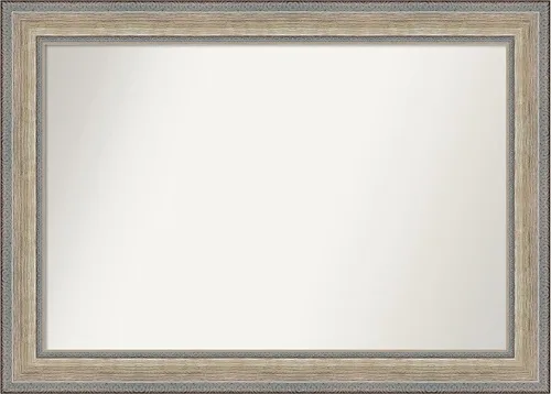 Vista 101 de Amanti Art Espejo de baño plateado para sobre el fregadero, 28 x 37 pulgadas, elegante espejo rectangular de peltre cepillado, marco de madera