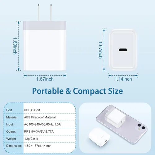 Vista 5 de Bloque de carga rápida USB C tipo C, paquete de 2 unidades de 20 W para Samsung Galaxy S26 Ultra S25 Ultra S25 Edge Plus S25 A17 A36 A16 5G A25 Z