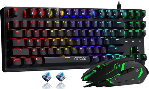 Mechanical Gaming Keyboard and Mouse Combo-CHONCHOW TKL 87 Keys Blue Switche RGB Rainbow Backlit Keyboard 3200DPI Mice with 6 Button Value Combo for