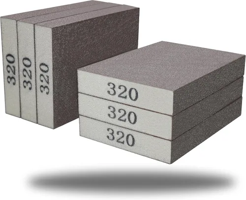 Vista 8 de Paquete de 6 esponjas de lijado medianas de grano 80, lavables y reutilizables, ideales para ollas, cepillo de esponja, vasos, lijado de madera