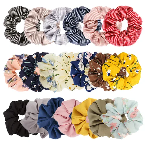 Vista 7 de Velscrun 20 piezas de coleteros florales a cuadros de color sólido, coleteros para niñas y mujeres con gasa, bandas elásticas para el cabello