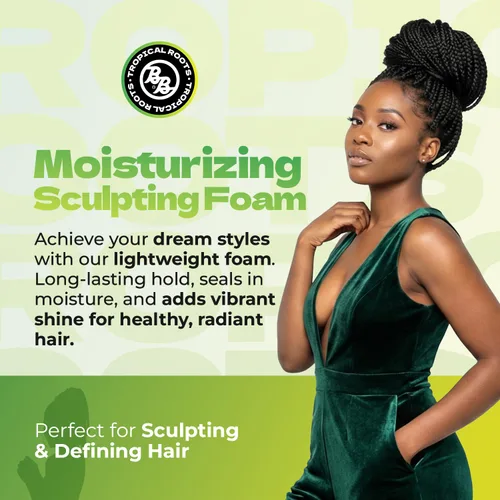 Vista 2 de Bronner Bros Tropical Roots - Espuma hidratante para esculpir – Con vitamina E y B5, extractos de guayaba y granada – Hidratante, nutritiva